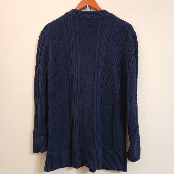 Cabi Cotton Blnd Cable Knit Cardigan Sweater Navy Blue Slat Fisherman Women M - Picture 11 of 16
